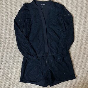 David Lerner Black Lace Long Sleeve Romper Dressy Night Out One-Piece Size S NWT